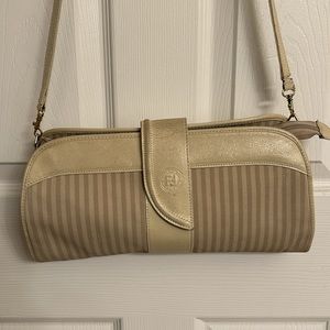 Vintage Fendi Cream Beige Cross Body or Clutch Leather/Fabric Handbag & Dust Bag